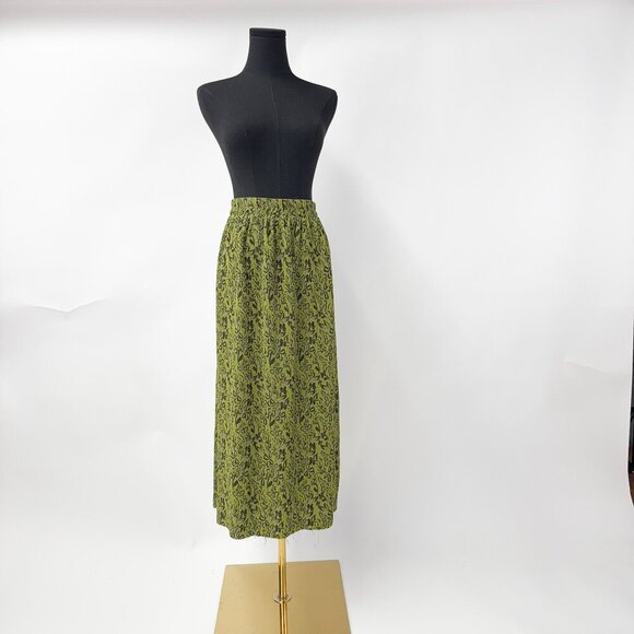 VINTAGE STLYE FLORAL GREEN PRINTED MAXI SKIRT - Picture 9 of 9